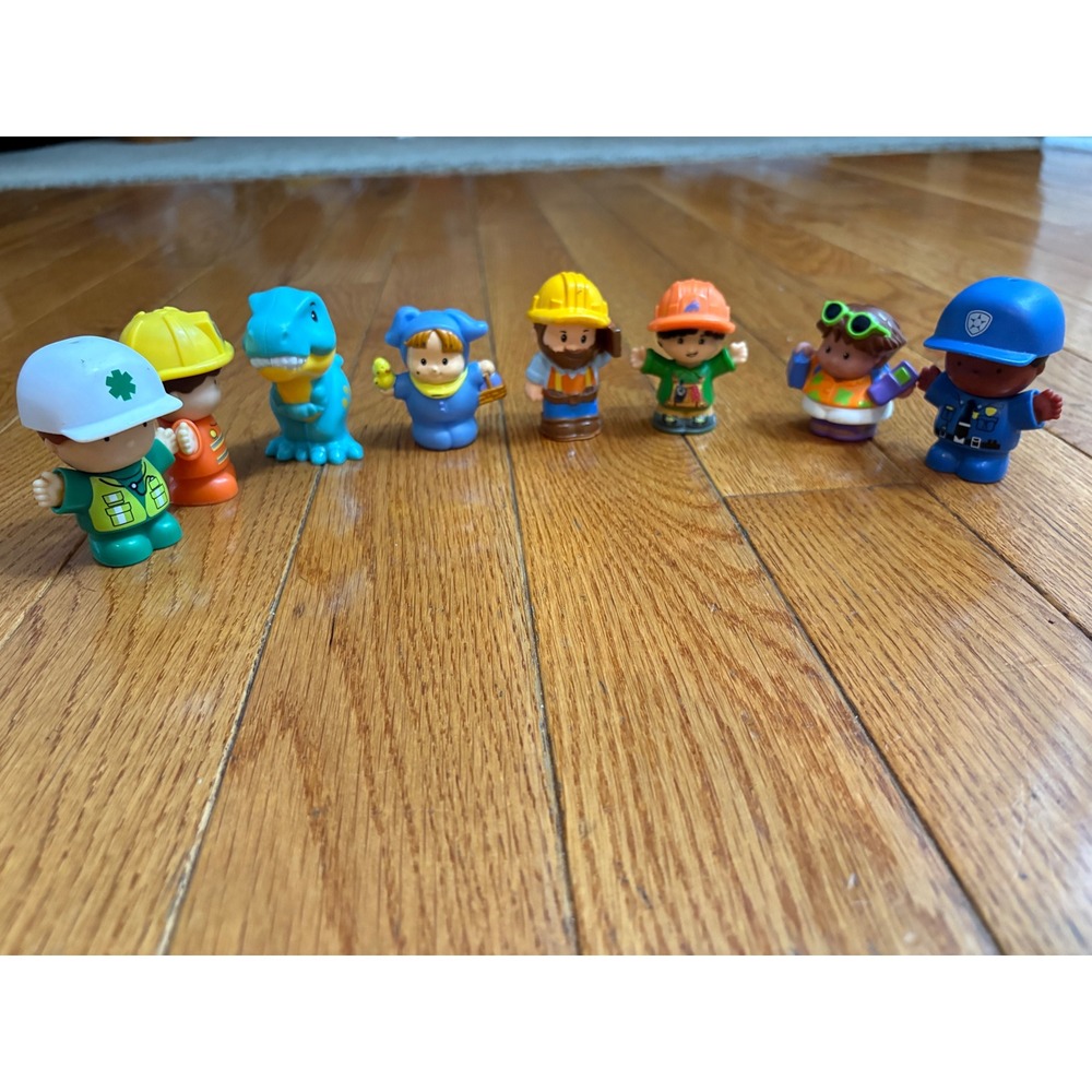 Fisher-Price Little People Figure Lot 8pc Police Fireman Construction Dinosaur